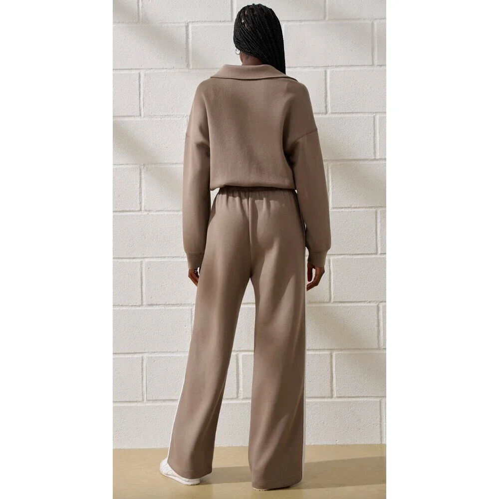 Abercrombie YPB neoKNIT Long-Sleeve Half-Zip Jumpsuit Brown Striped Size Small